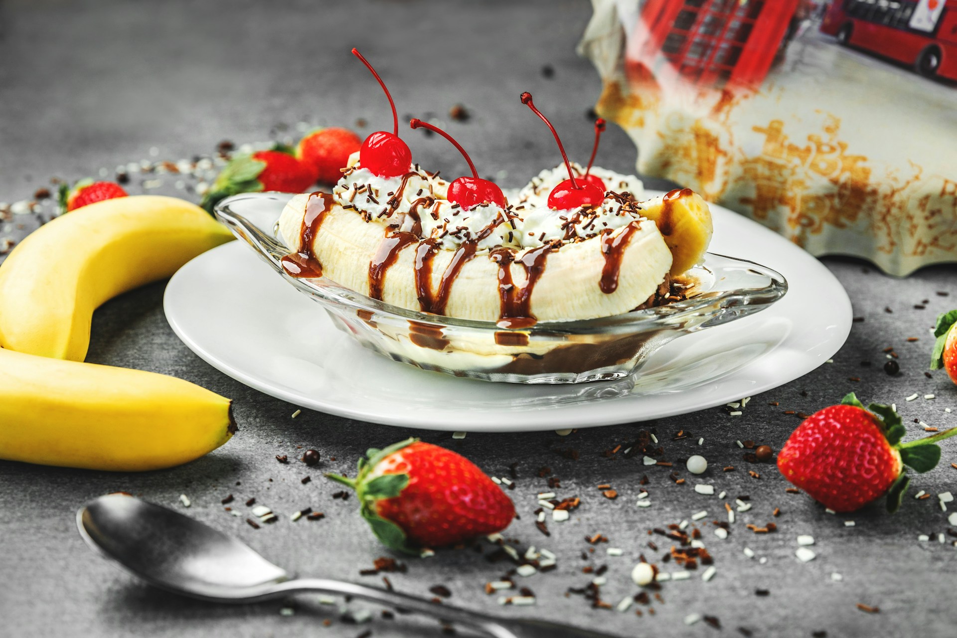 Pop your cherry with a delicious banana sundae.