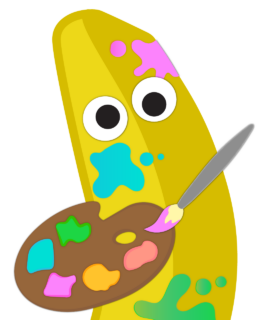 Banana Portrait - Artist A portrait of a banana holding a brush and palette.
