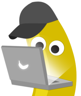 Banana Portrait - Programmer A portrait of a banana with a baseball cap working on a laptop.