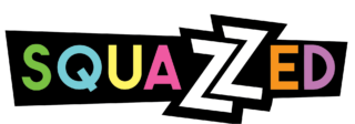 Squazzed Logo featuring the iconic color palette and the "twisted games for human people" slogan at the top.