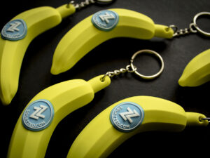 A grouping of banana-shaped keychains.