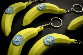 A grouping of banana-shaped keychains.