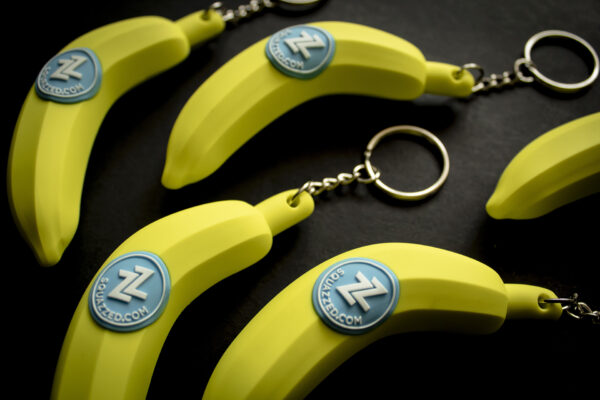 A grouping of banana-shaped keychains.
