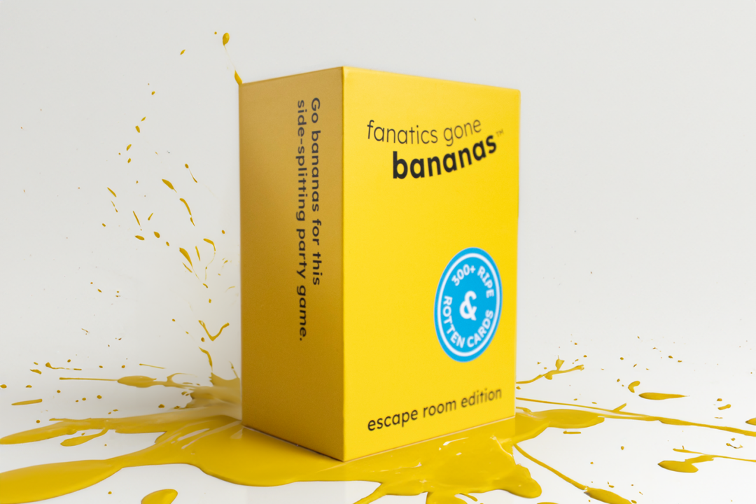A photograph of the Fanatics Gone Bananas box from the side, creating a splatter of yellow paint.