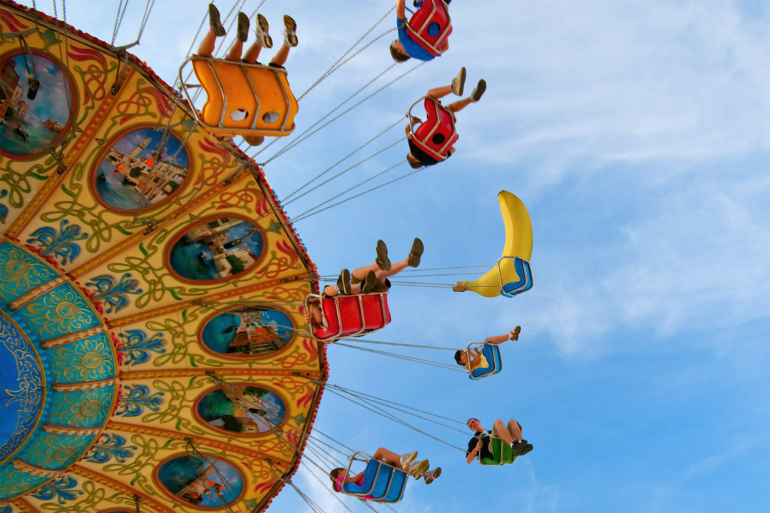 A banana rides an attraction at the fun fair.