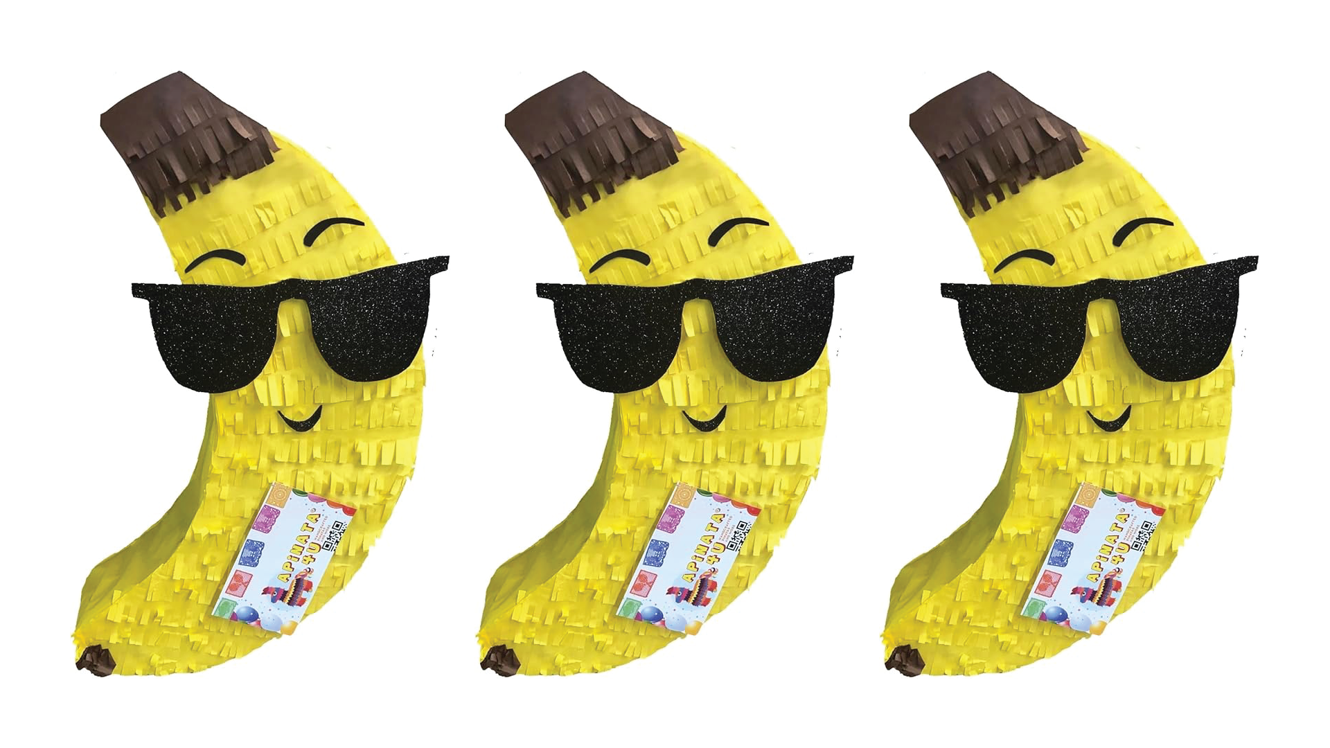 A line up of banana piñatas.