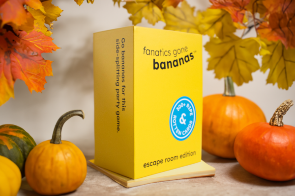 A fall themed display around a box of Fanatics Gone Bananas.