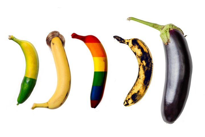 A lineup of 5 items which identify as bananas.